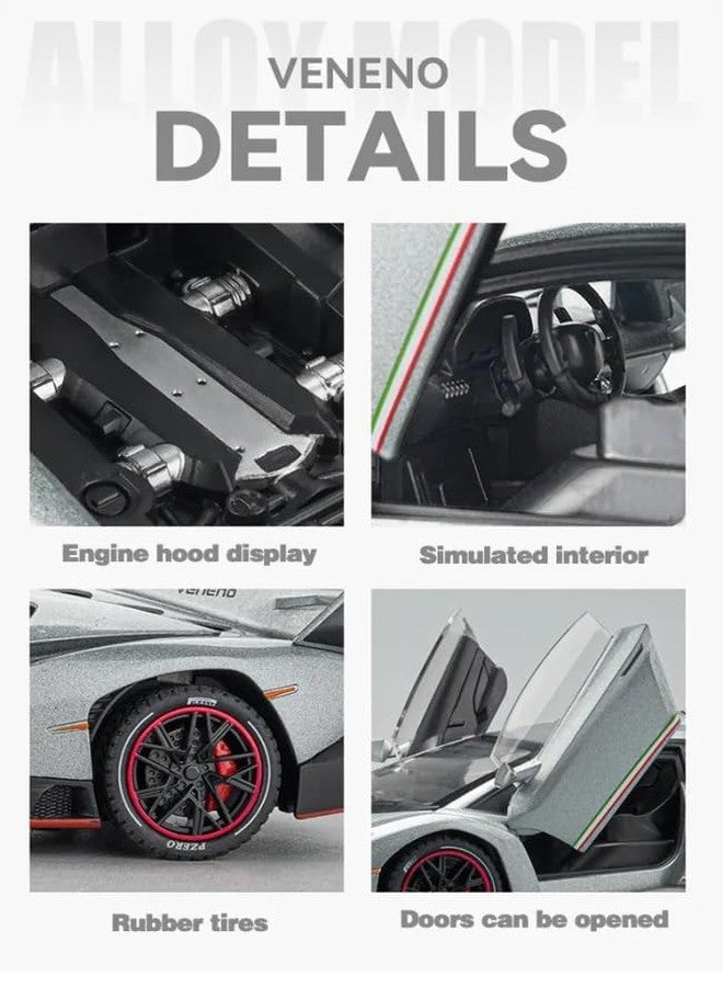 PEZYOX Exclusive Alloy Metal Pull Back Die-cast Car Model with Sound Light Mini Auto Toy for Kids Metal Model Toy Car with Sound and Light (1.24 Scale Lamborghini VANENO-Grey) - Image 2